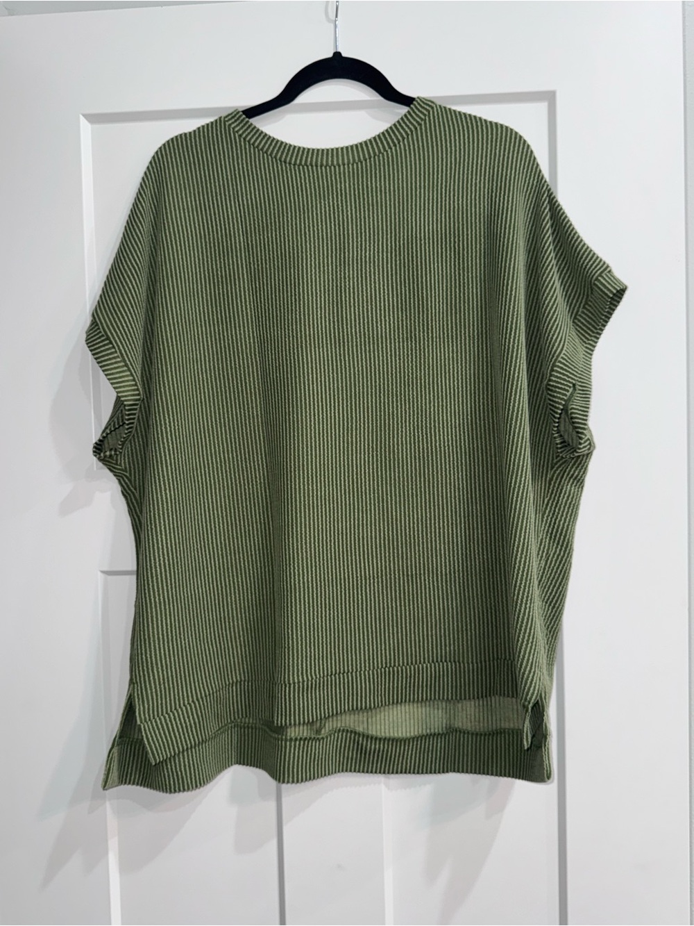 Olive Green Ribbed Short Sleeve Sweatshirt